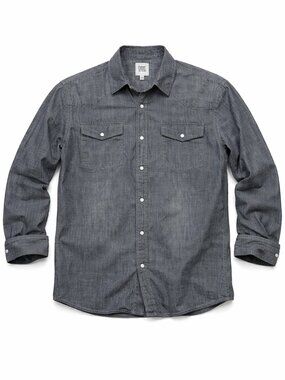 Paper Denim & Cloth Chambray Shirt Men’s L Gray Button Up Western Style